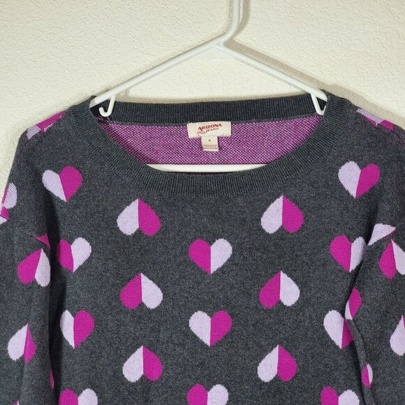Arizona Jean Co. Sweaters - VTG Arizona Jean Co. Gray Sweater Pink & Purple Heart Motif - Womens Size M